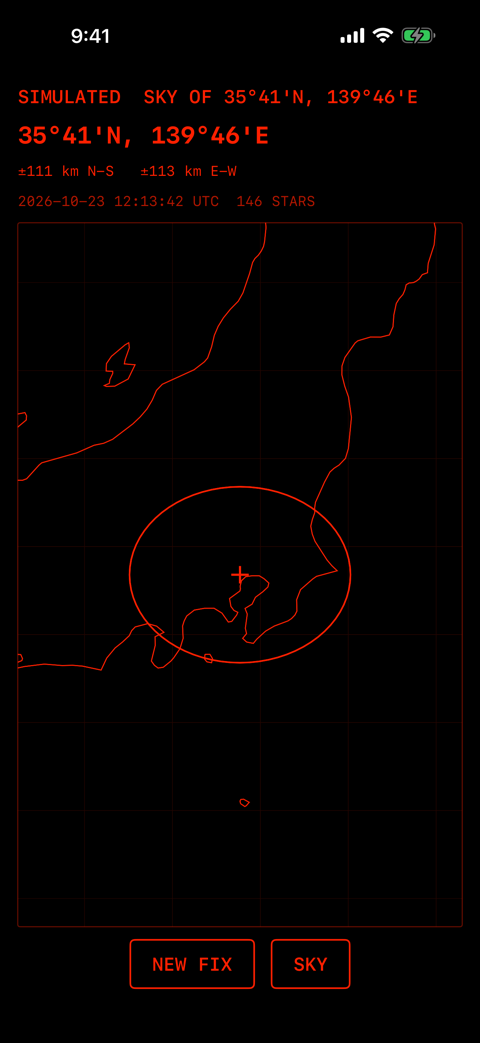 SIMULATE の結果。SIMULATED SKY OF 35°41'N, 139°46'E